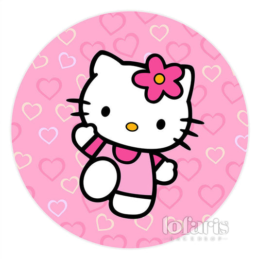 Lofaris Glitter Heart Pink Kitty Round Girl Birthday Backdrop