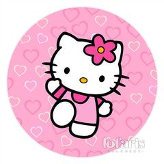 Lofaris Glitter Heart Pink Kitty Round Girl Birthday Backdrop