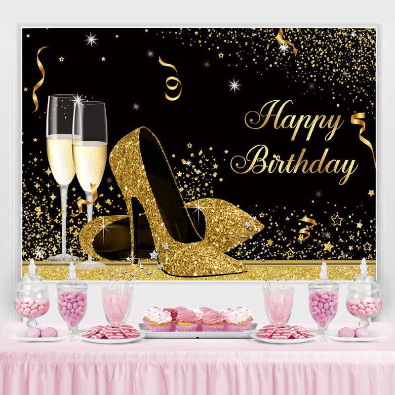 Glitter High-Heels With Goblet Happy Birthday Backdrop – Lofaris