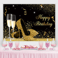 Lofaris Glitter High-Heels With Goblet Happy Birthday Backdrop