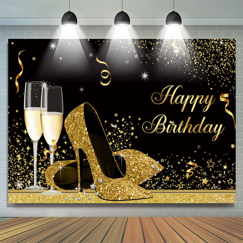 Lofaris Glitter High-Heels With Goblet Happy Birthday Backdrop