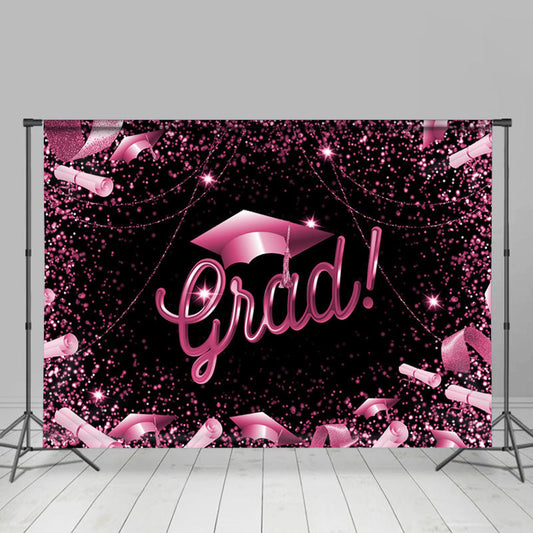 Lofaris Glitter Hot Pink And Black Happy Graduation Backdrop