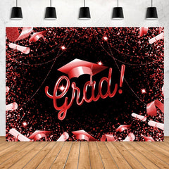 Lofaris Glitter Hot Red And Black Happy Graduation Backdrop