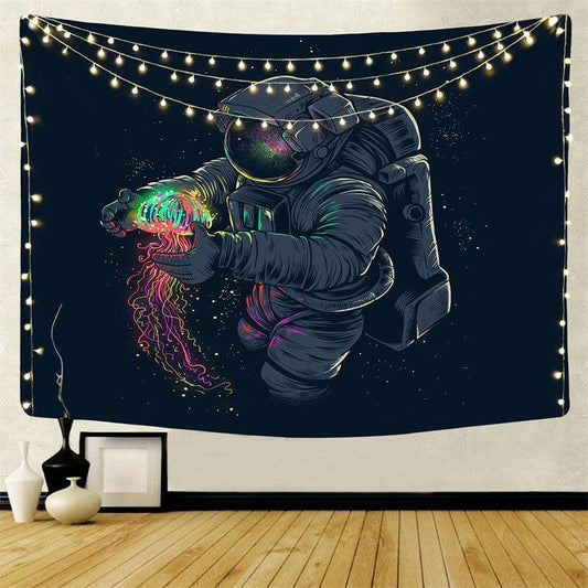 Lofaris Glitter Light And Astronaut 3D Printed Wall Tapestry