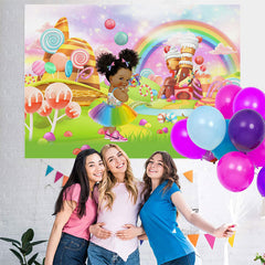 Lofaris Glitter Light Candy House Baby Shower Backdrop For Girl