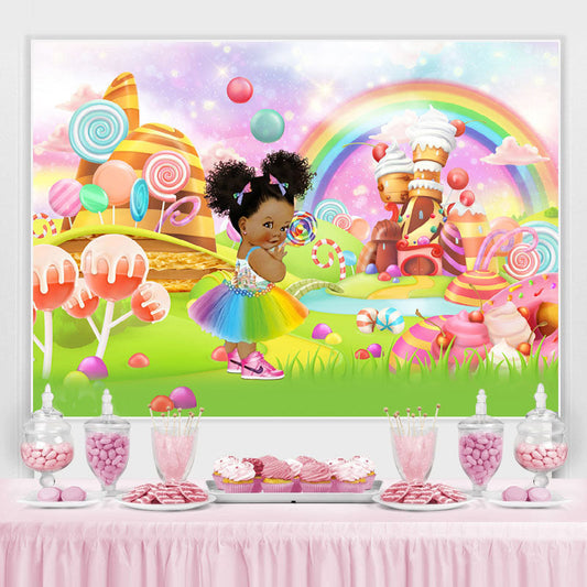 Lofaris Glitter Light Candy House Baby Shower Backdrop For Girl