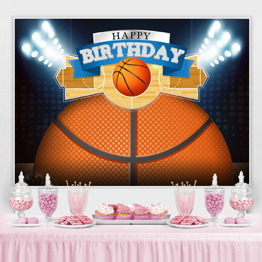 Lofaris Glitter Lights Basketball Court Happy Birthday Backdrop