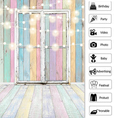 Lofaris Glitter Lights With Colorful Wooden Door Party Backdrop
