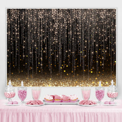 Lofaris Glitter Lines And Black Golden Bokeh Birthday Backdrop