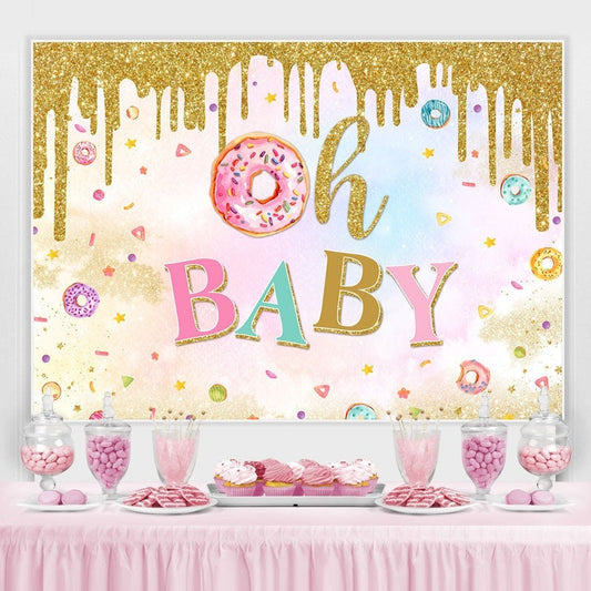 Lofaris Glitter Lovely Donut Baby Shower Backdrop For Girl