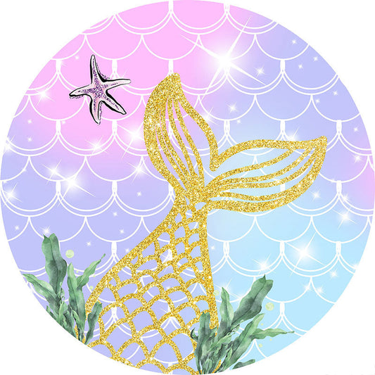 Lofaris Glitter Lovely Mermaid Tail Themed Round Backdrop Kit