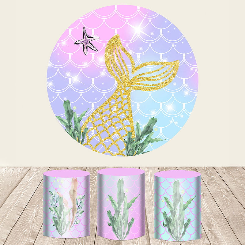 Lofaris Glitter Lovely Mermaid Tail Themed Round Backdrop Kit