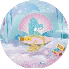 Lofaris Glitter Mermaid Round Baby Shower Backdrop For Girl