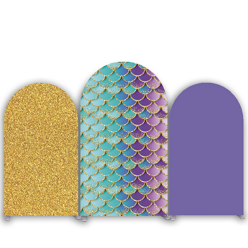 Lofaris Glitter Mermaid Theme Glod Purple Arch Backdrop Kit