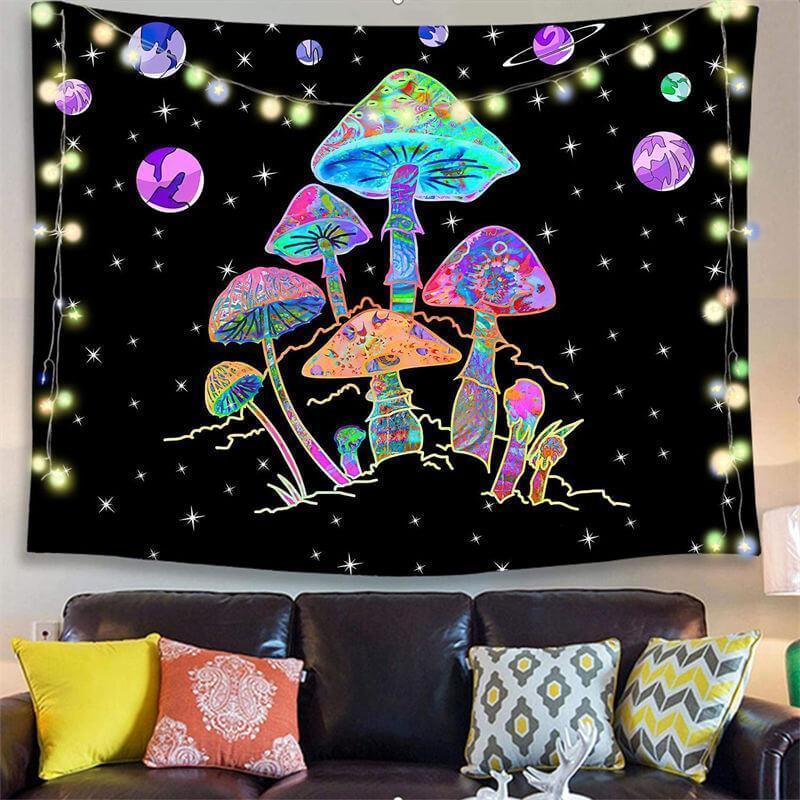 Lofaris Glitter Mushroom Galaxy Abstract Family Wall Tapestry