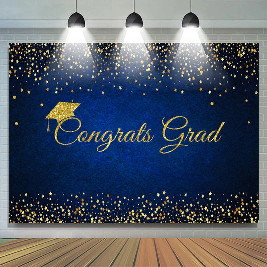 Lofaris Glitter Navy Blue Comgrats Grad Party Backdrop