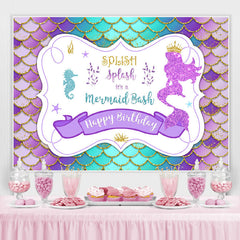 Lofaris Glitter Ocean and Little Mermaid Happy Birthday Backdrop
