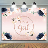 Load image into Gallery viewer, Lofaris Glitter Pink And Floral Its A Girl Baby Shower Backdrop