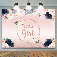 Lofaris Glitter Pink And Floral Its A Girl Baby Shower Backdrop