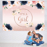 Load image into Gallery viewer, Lofaris Glitter Pink And Floral Its A Girl Baby Shower Backdrop