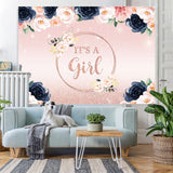Load image into Gallery viewer, Lofaris Glitter Pink And Floral Its A Girl Baby Shower Backdrop