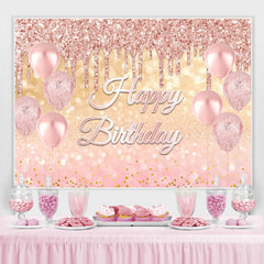 Lofaris Glitter Pink Ballons Rose Gold Happy Birthday Backdrop
