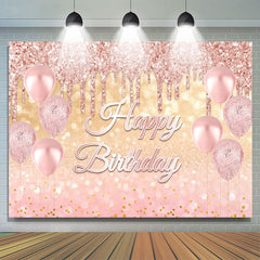 Lofaris Glitter Pink Ballons Rose Gold Happy Birthday Backdrop