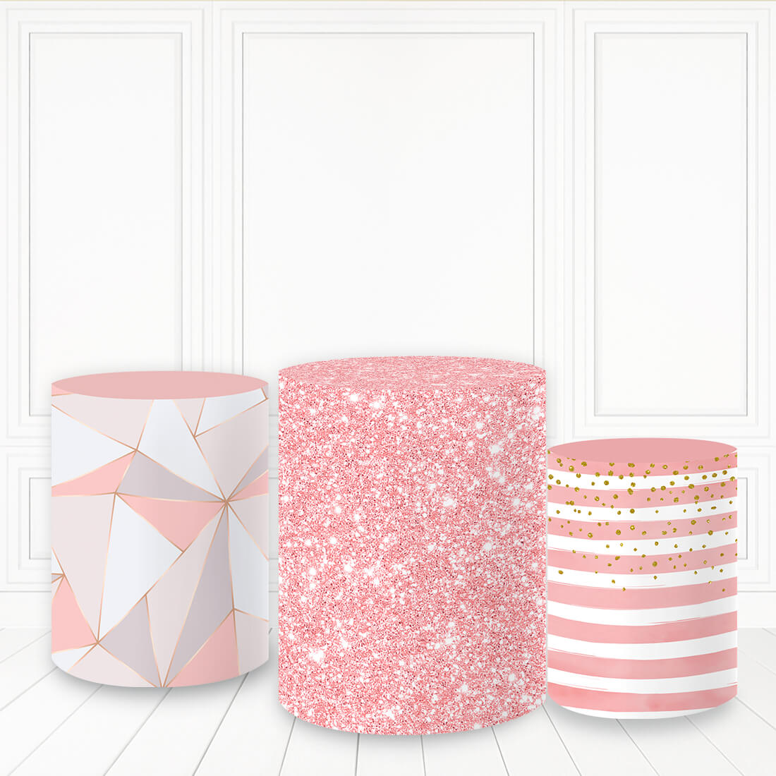 Lofaris Glitter Pink Cylinder Cover Wedding Cake Table