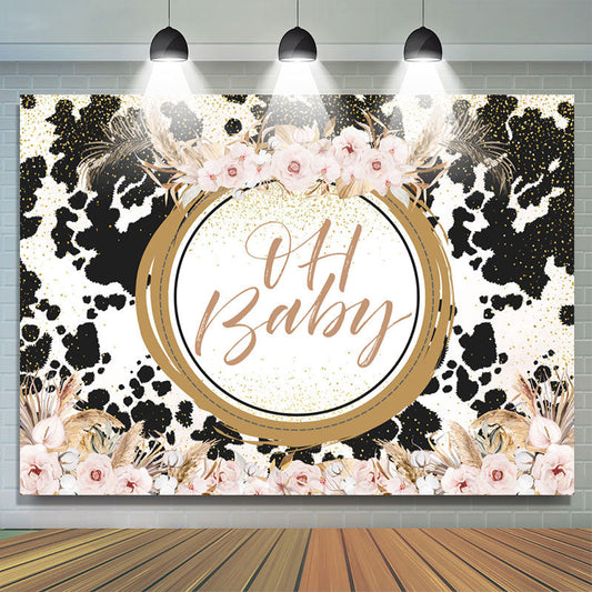 Lofaris Glitter Pink Floral Milch Cow Gender Reveal Backdrop