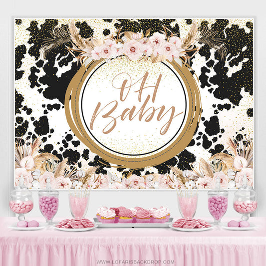 Lofaris Glitter Pink Floral Milch Cow Gender Reveal Backdrop