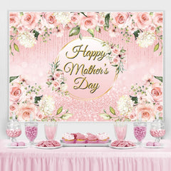 Lofaris Glitter Pink Golden Floral Happy Mothers Day Backdrop