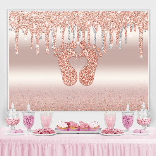 Lofaris Glitter Pink Little Feet Backdrop Baby Shower For Girl