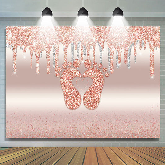 Lofaris Glitter Pink Little Feet Backdrop Baby Shower For Girl