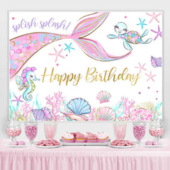 Lofaris Glitter Pink Mermaid In The Sea Happy Birthday Backdrop