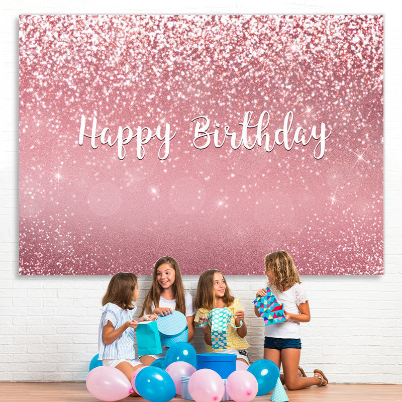 Glitter Pink Rose Gold Happy Birthday Party Backdrop Lofaris