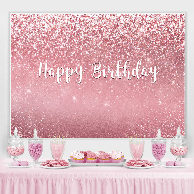 Lofaris Glitter Pink Rose Gold Happy Birthday Party Backdrop