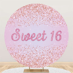 Lofaris Glitter Pink Simple Sweet 16 Birthday Round Backdrop