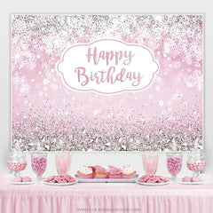 Lofaris Glitter Pink Snowflake Happy Birthday Backdrop For Girl