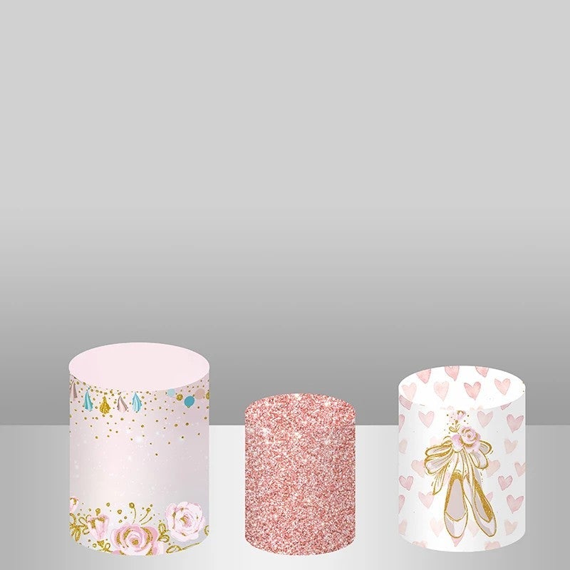 Lofaris Glitter Pink White Shoe Backdrop Cake Table Cover Kit