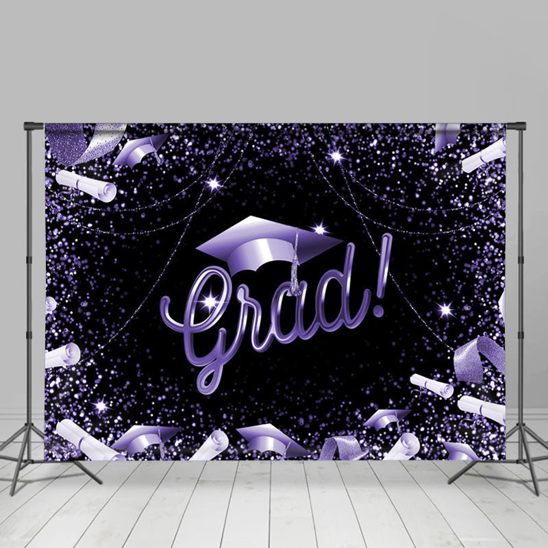 Lofaris Glitter Purple And Black Theme Happy Graduation Backdrop