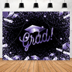 Lofaris Glitter Purple And Black Theme Happy Graduation Backdrop