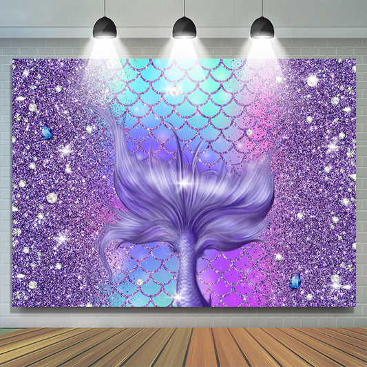 Lofaris Glitter Purple And Blue Mermaid Tail Birthday Backdrop