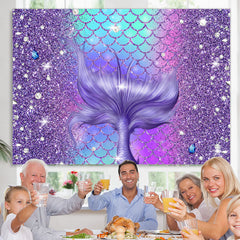 Lofaris Glitter Purple And Blue Mermaid Tail Birthday Backdrop