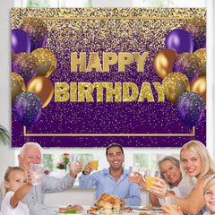 Lofaris Glitter Purple And Gold Balloon Happy Birthday Backdrop