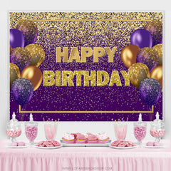 Lofaris Glitter Purple And Gold Balloon Happy Birthday Backdrop