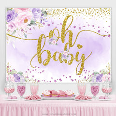 Lofaris Glitter Purple And Golden Floral Baby Shower Backdrop
