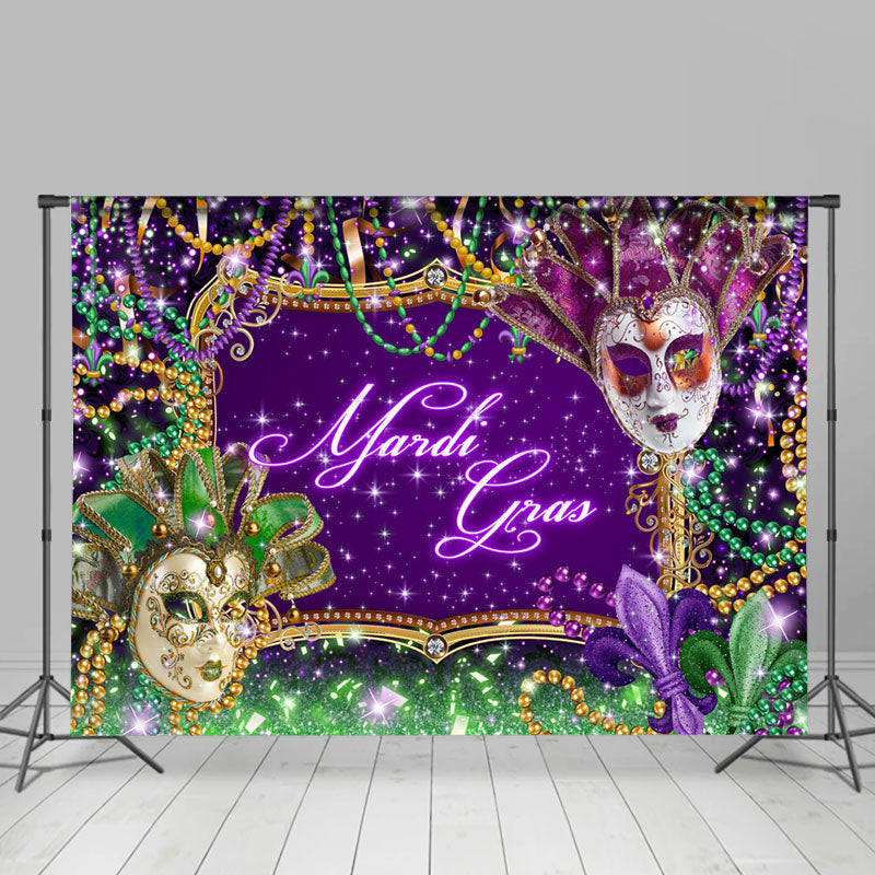 Lofaris Glitter Purple Green Masquerade Mardi Gras Backdrop