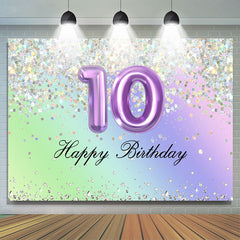 Lofaris Glitter Purple Happy 10Th Birthday Backdrop For Girl