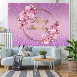 Load image into Gallery viewer, Lofaris Glitter Purple Rose And Balloon Happy Birthday Backdrop