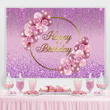 Load image into Gallery viewer, Lofaris Glitter Purple Rose And Balloon Happy Birthday Backdrop